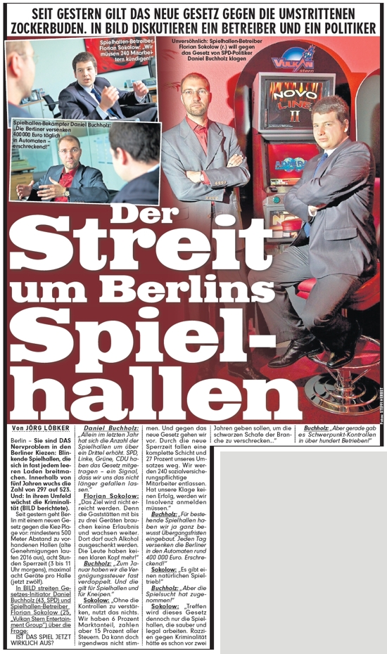 Streitgesprch um Berlins Spielhallen zwischen einem Betreiber und einem Politiker, BILD-Zeitung Berlin 3. Juni 2011