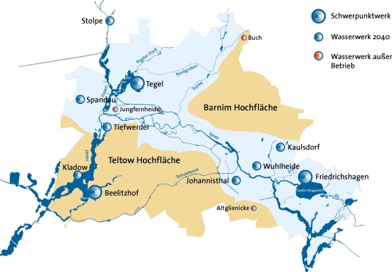 Berliner Wasserversorgungskonzept 2040 und Grundwasser in Berlin: Übersicht Wasserwerke zukünftig